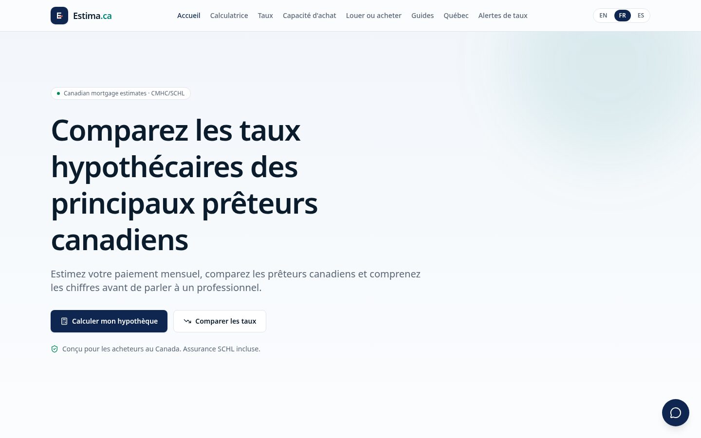 Capture de la page d’accueil réelle d’Estima.ca
